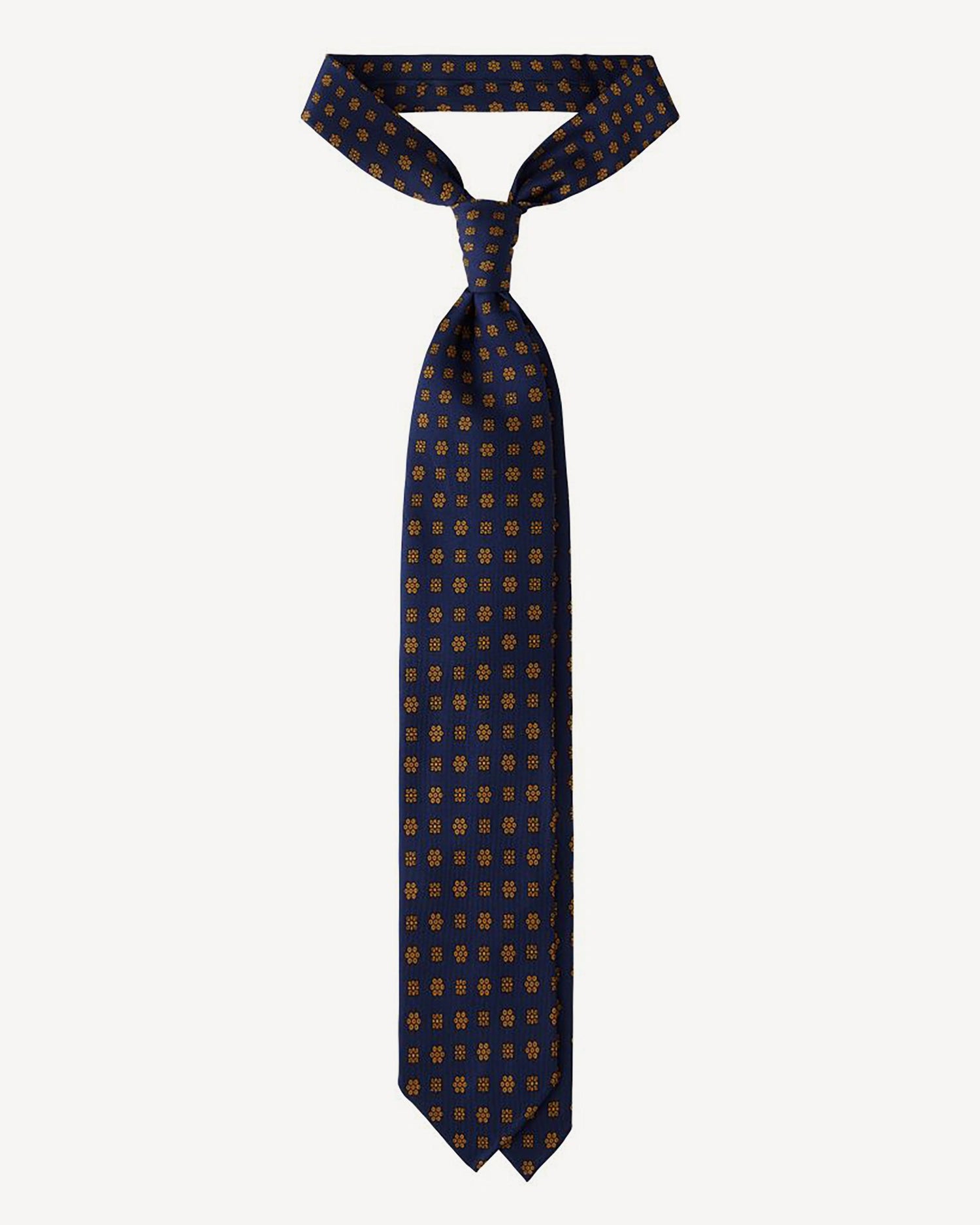 Viola Milano Artisan Floral Selftipped Silk Tie / Navy & Brown