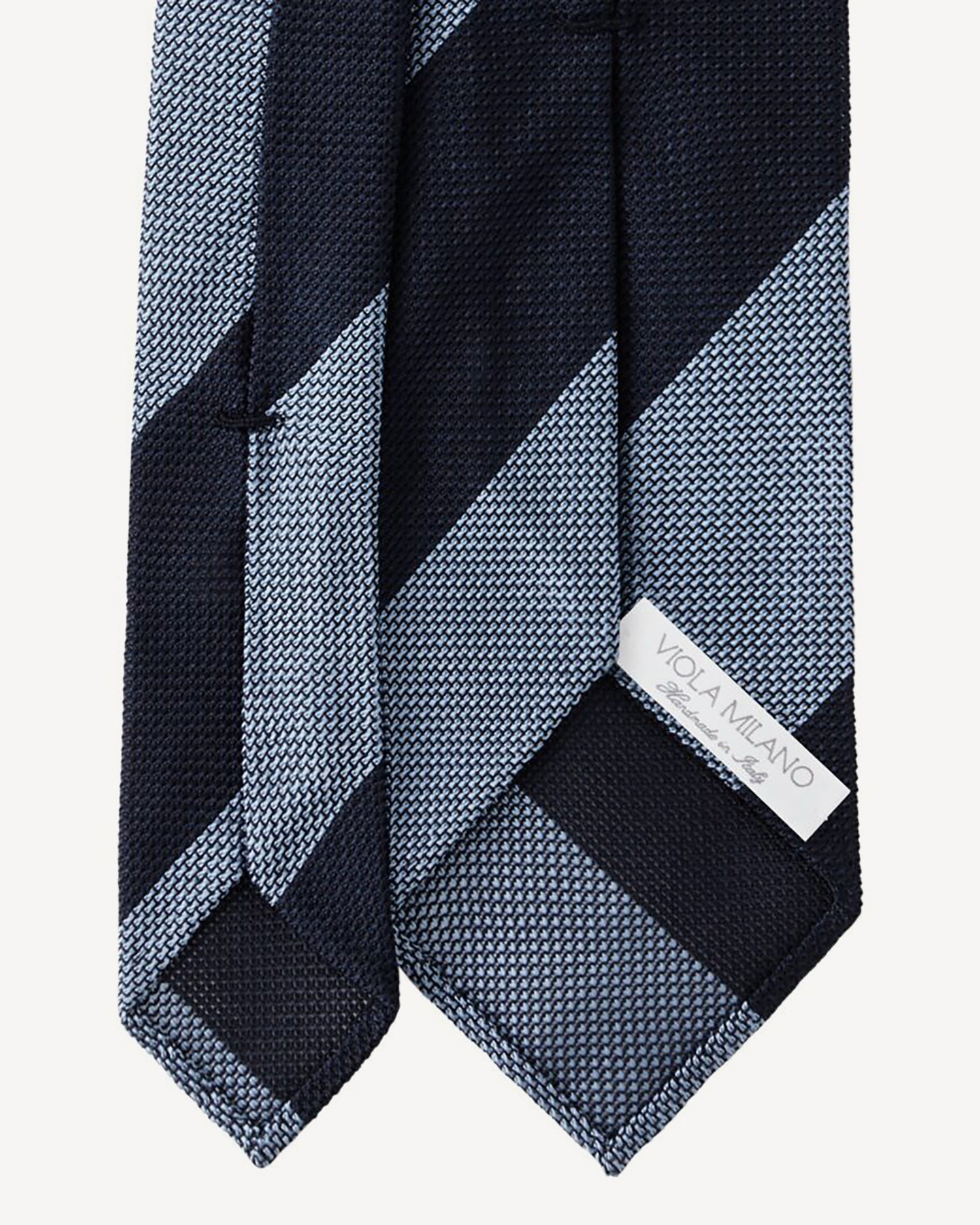 Viola Milano Block Stripe Grenadine Tie / Navy/Sea