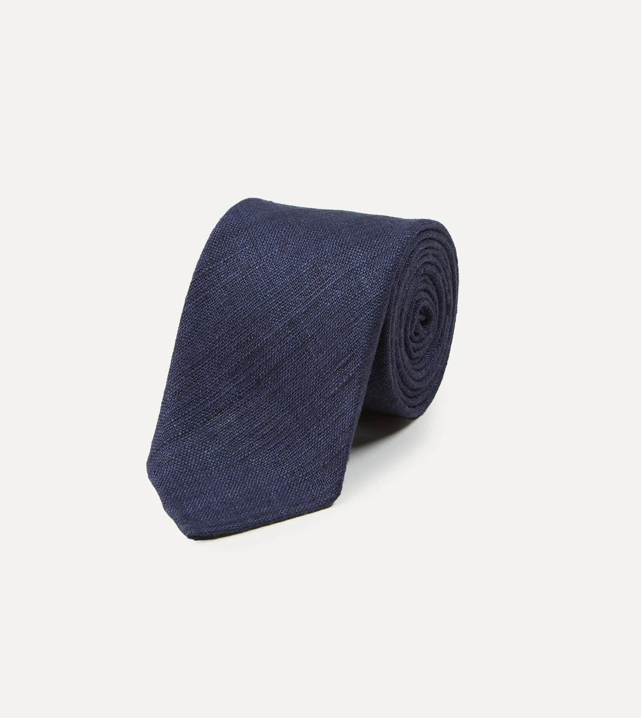 Drake's Hand Rolled Silk Tussah Tie / Navy