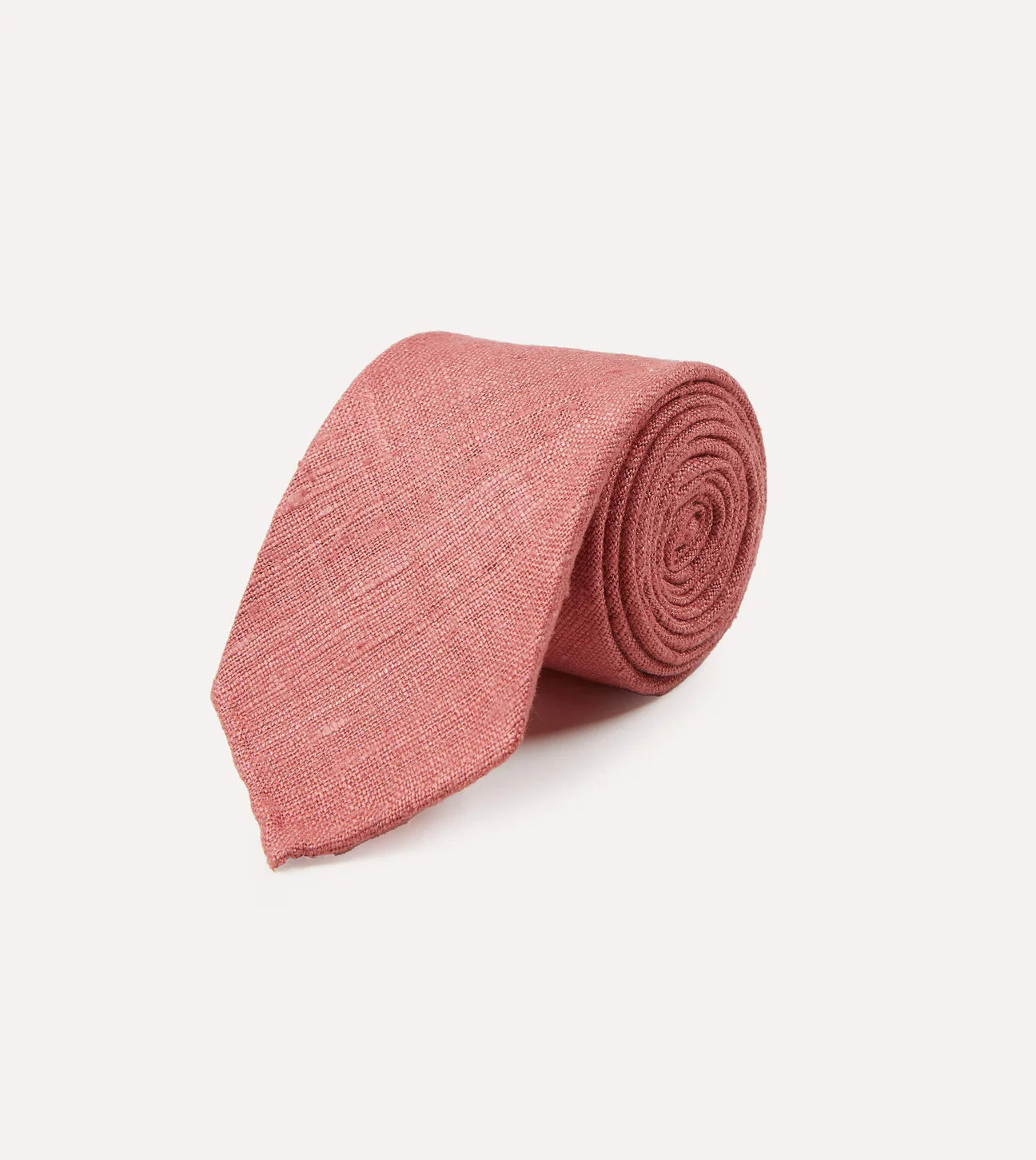 Drake's Hand Rolled Silk Tussah Tie / Salmon