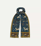 Drake's Unicorn Print Wool Silk Scarf / Navy