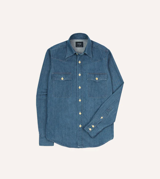 Drake's Denim Two-Pocket Western Shirt / Stone Wash