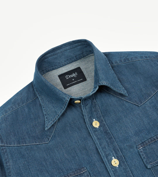Drake's Denim Two-Pocket Western Shirt / Stone Wash