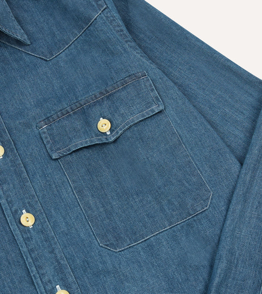 Drake's Denim Two-Pocket Western Shirt / Stone Wash