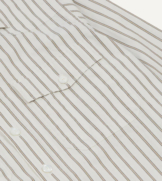 Drake's Stripe Cotton Two-Pocket Western Shirt / Ecru