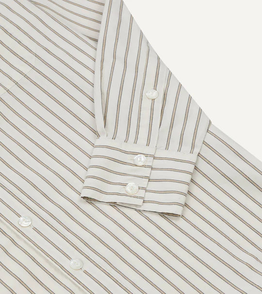 Drake's Stripe Cotton Two-Pocket Western Shirt / Ecru