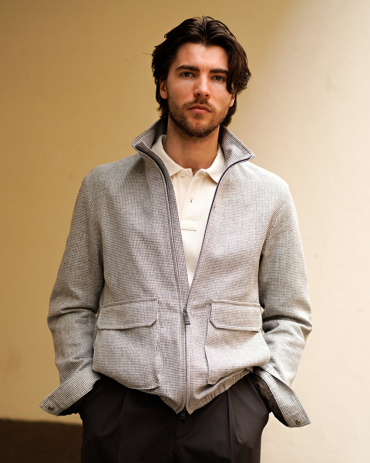 Herno Puppytooth Bomber Jacket / Light Brown