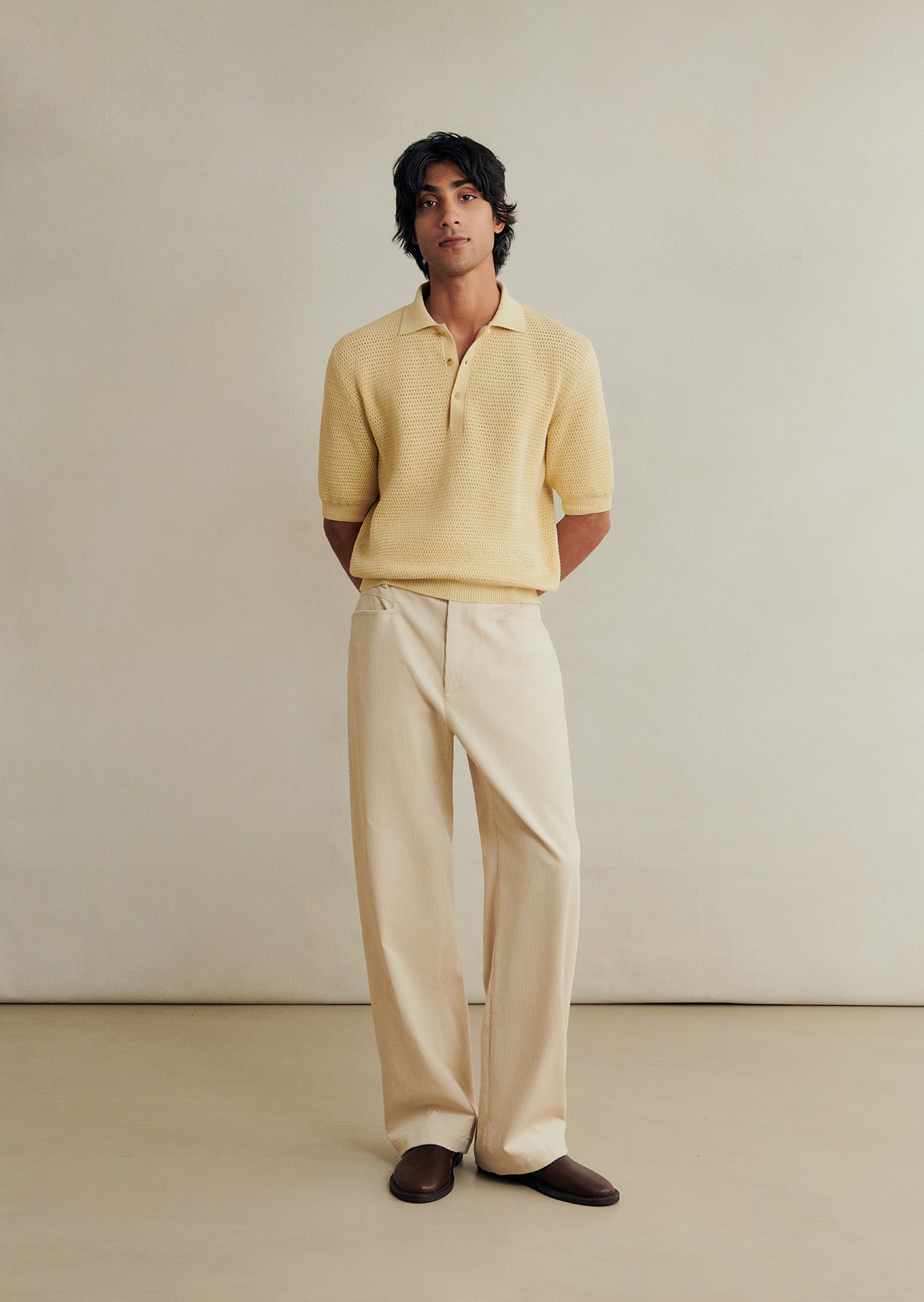 De Bonne Facture Honeycomb Knit Polo / Butter Yellow
