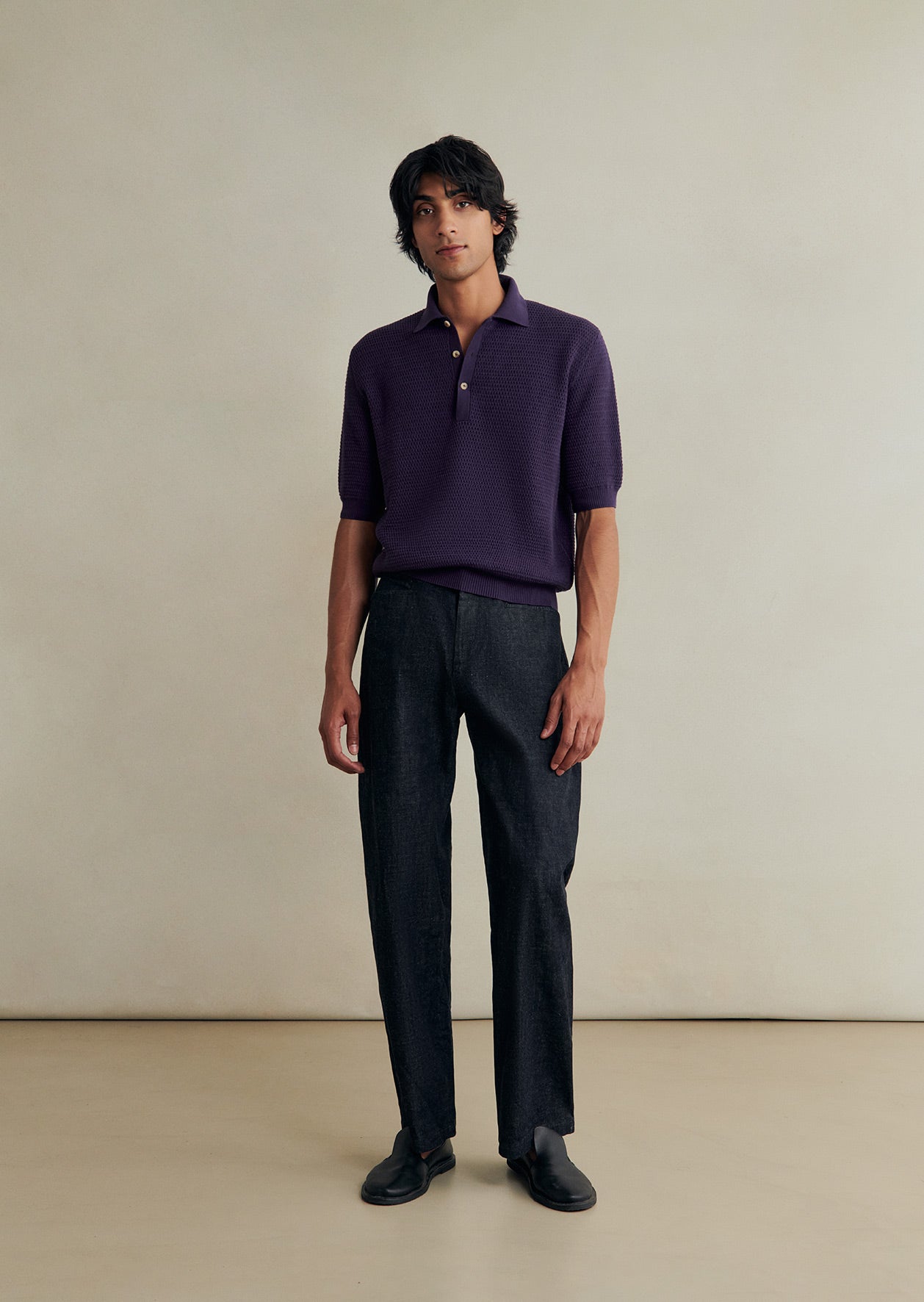 De Bonne Facture Honeycomb Knit Polo / Petunia Purple