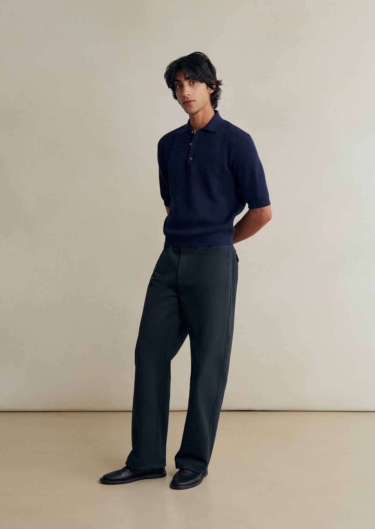 De Bonne Facture Honeycomb Knit Polo / Navy