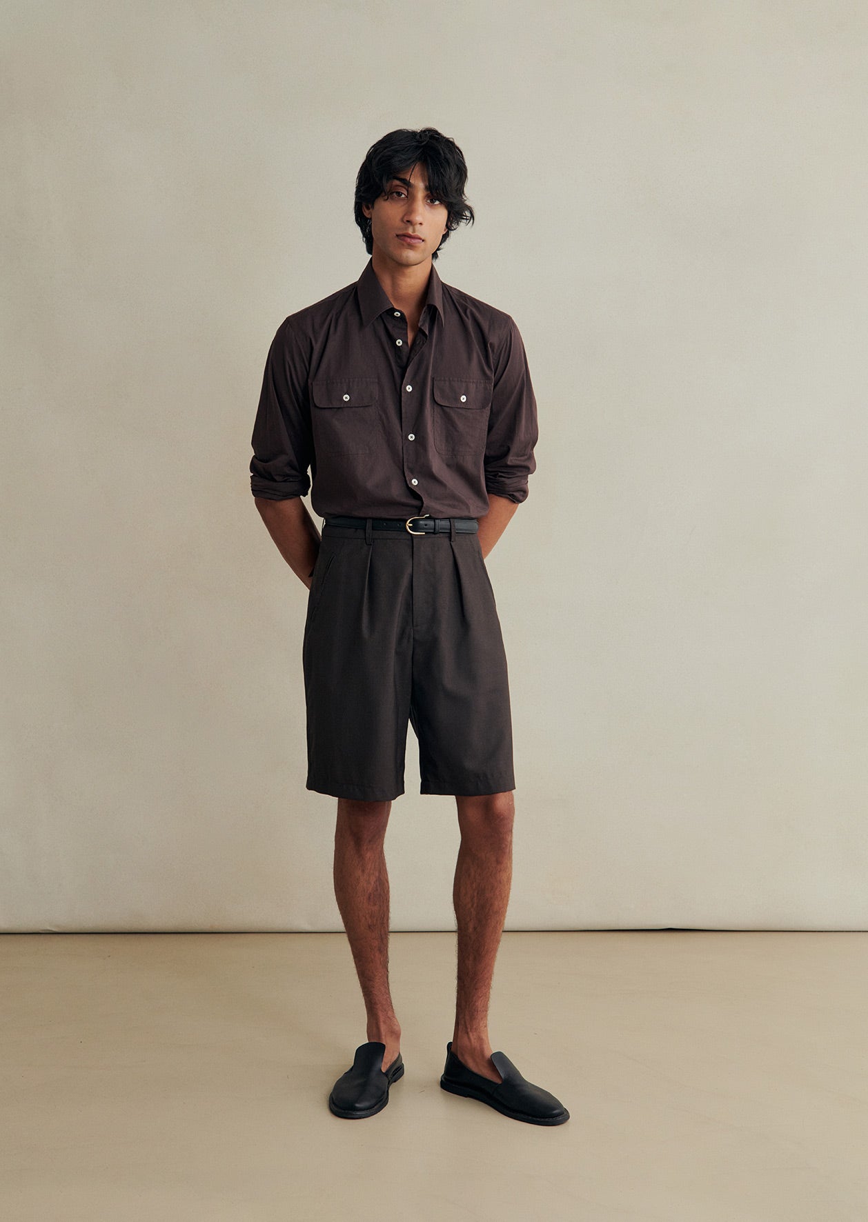 De Bonne Facture Naturalist Wool Shorts / Bark Brown