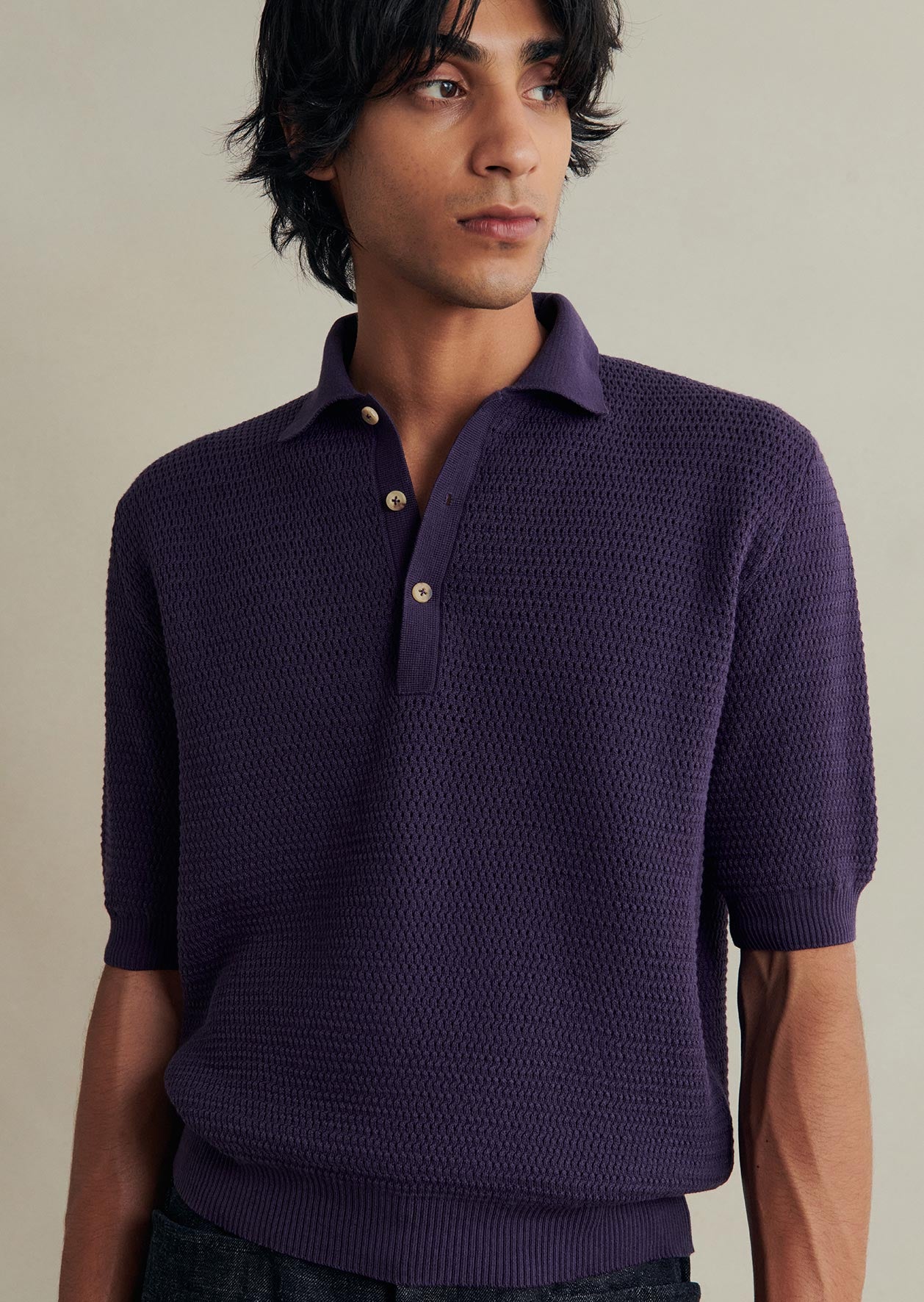 De Bonne Facture Honeycomb Knit Polo / Petunia Purple
