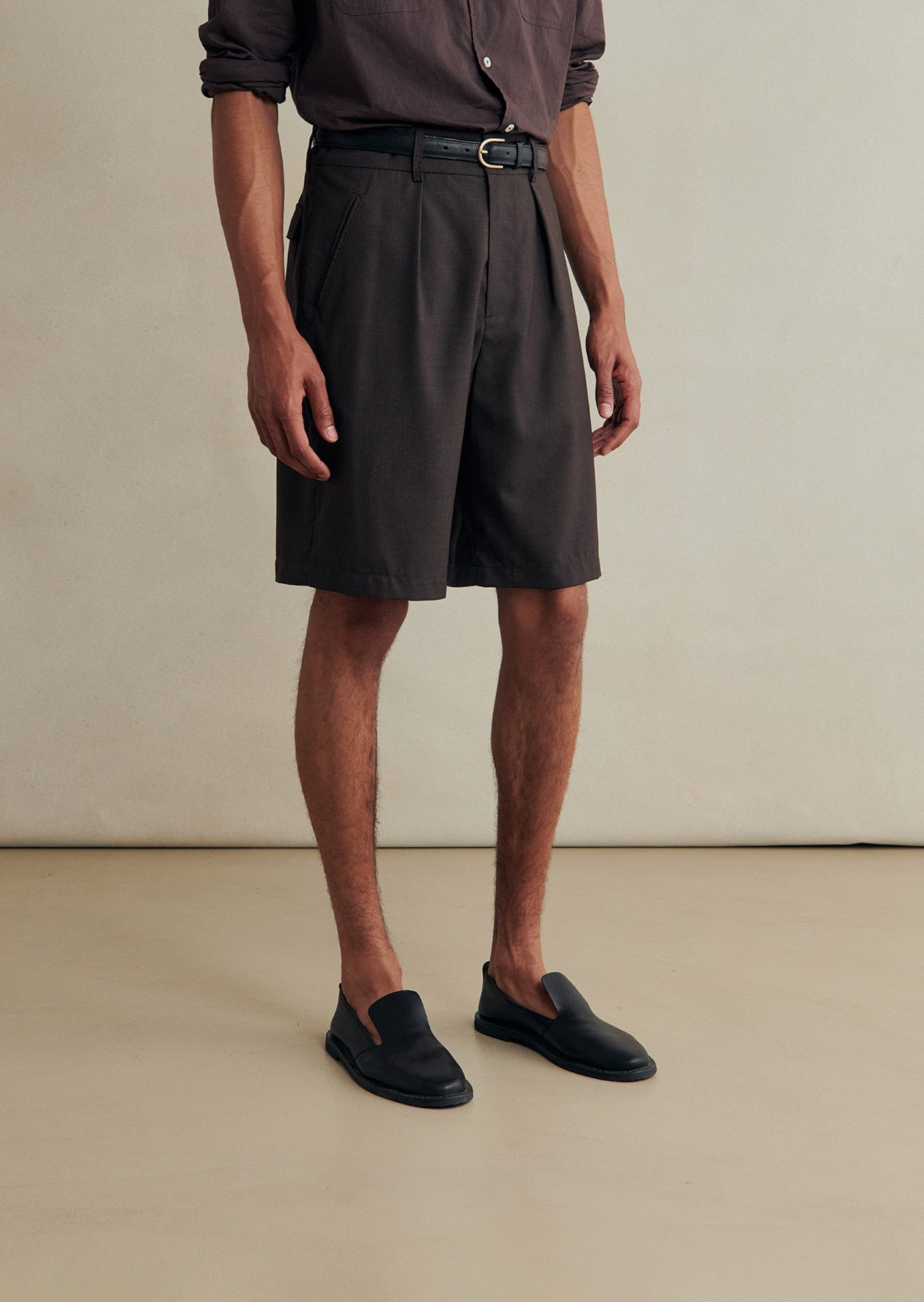 De Bonne Facture Naturalist Wool Shorts / Bark Brown