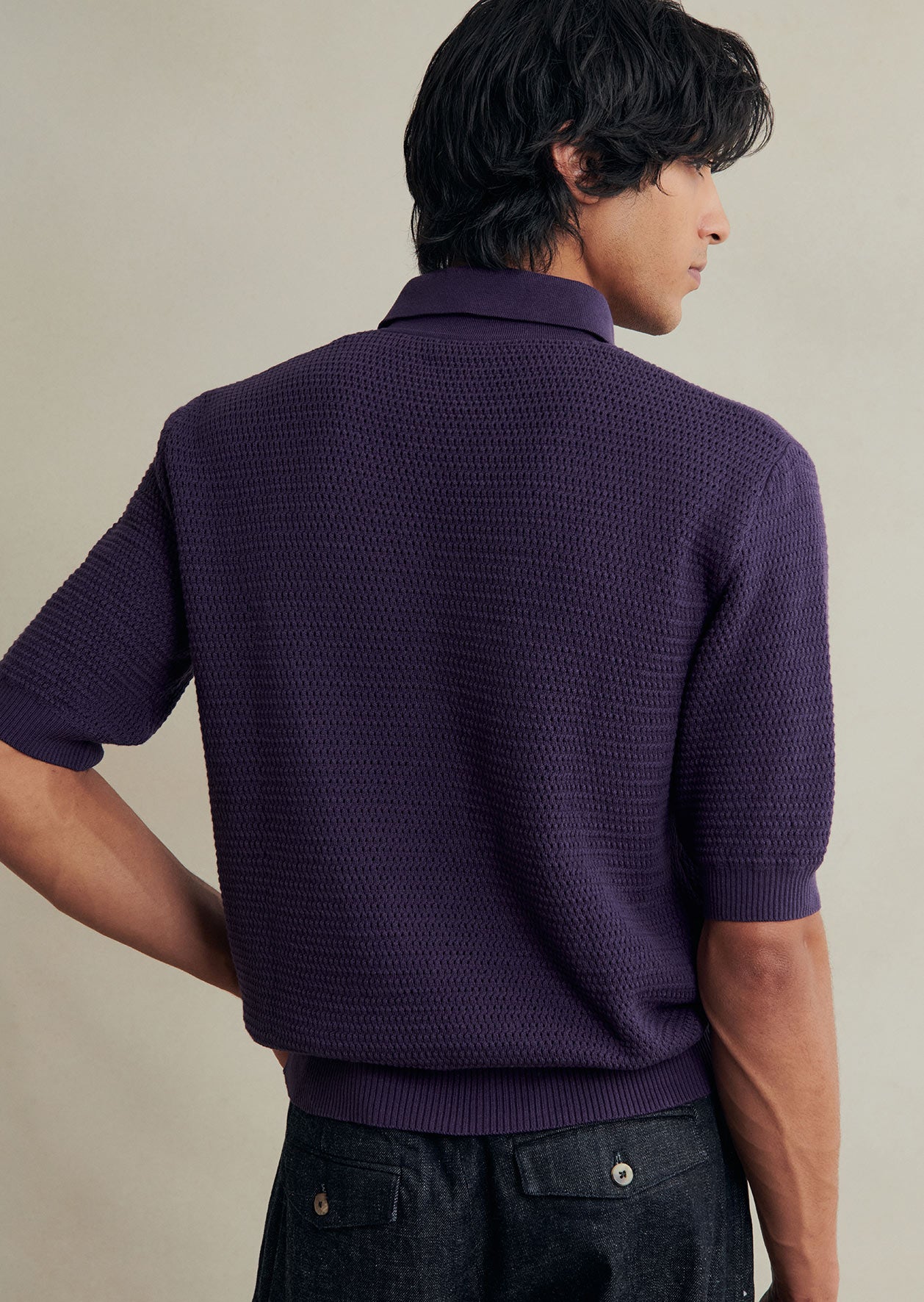 De Bonne Facture Honeycomb Knit Polo / Petunia Purple