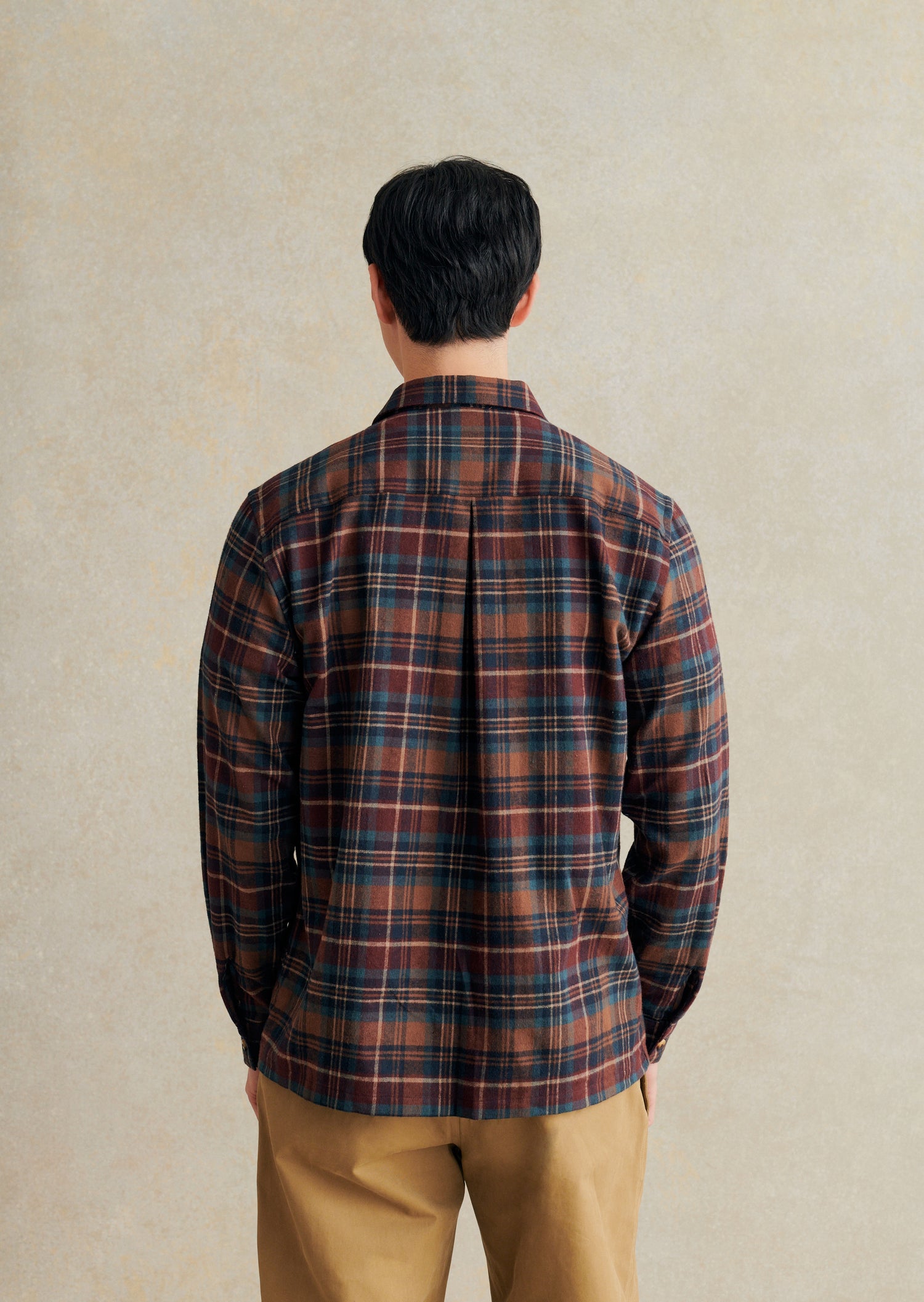 De Bonne Facture Brushed Cotton Flannel Shirt / Brown & Navy