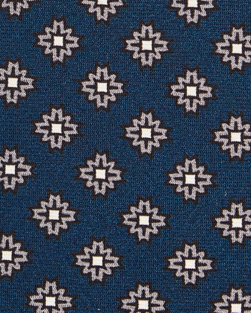 Viola Milano Floral Pattern Selftipped Silk Tie / Navy & Grey