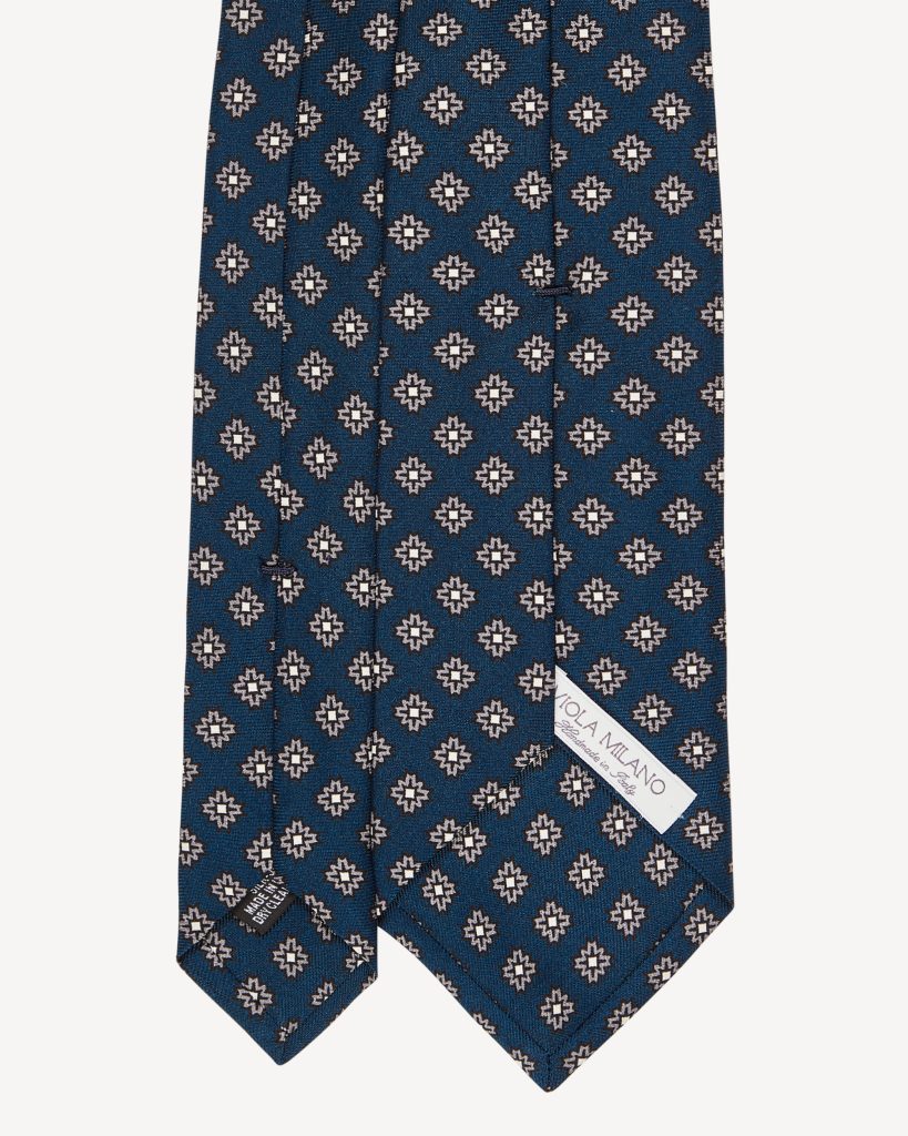 Viola Milano Floral Pattern Selftipped Silk Tie / Navy & Grey