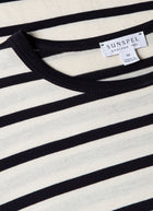 Sunspel Breton Stripe Crew Neck T-Shirt / Ecru & Navy