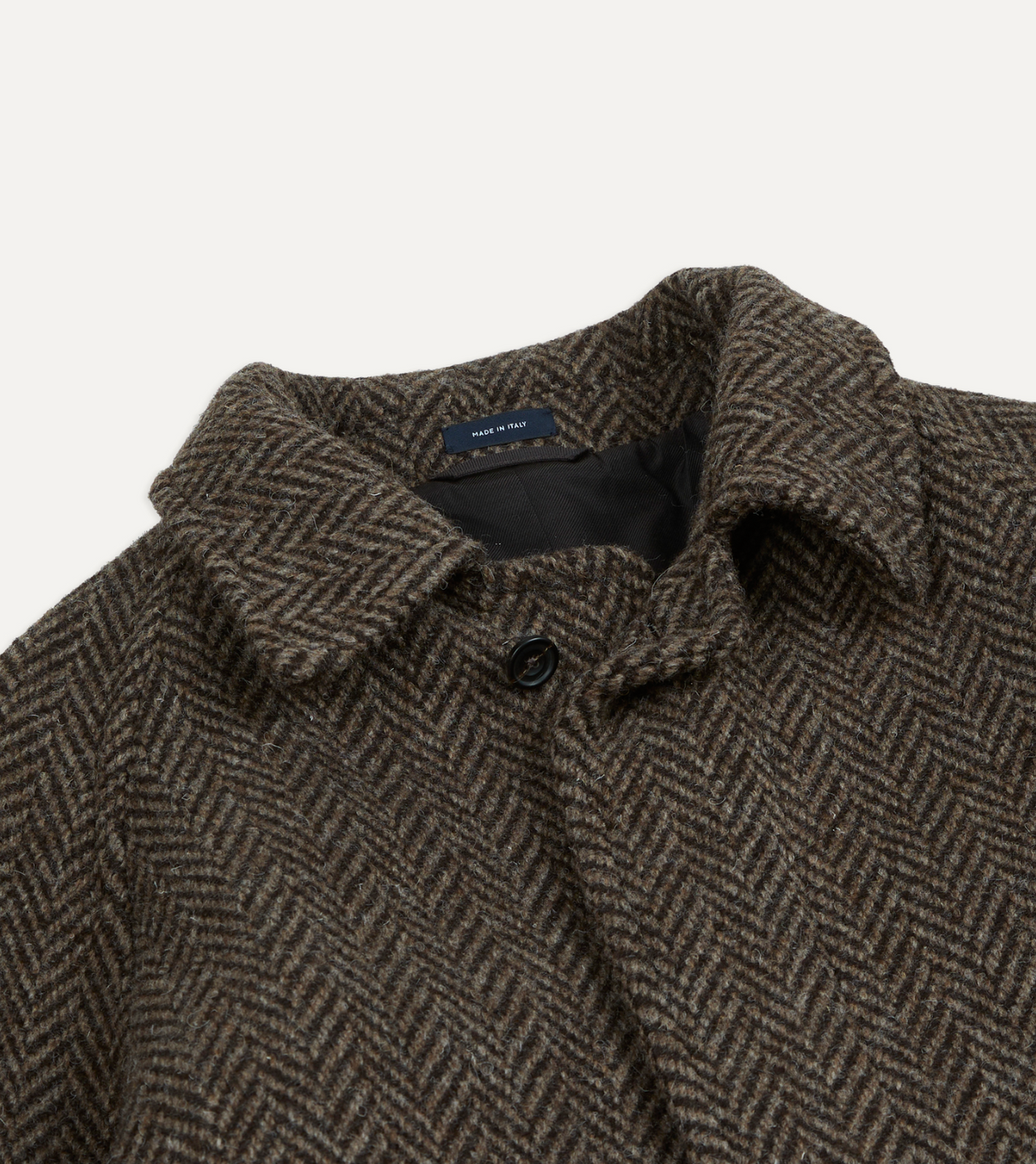 Drake's Raglan Herringbone Overcoat / Dark Brown