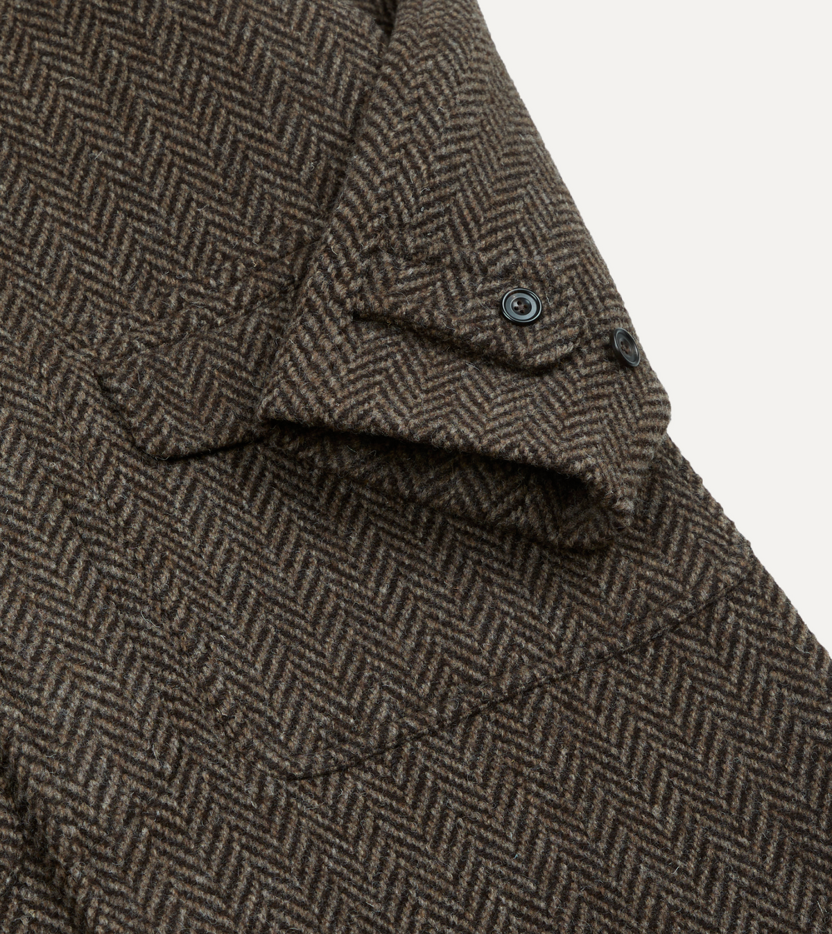 Drake's Raglan Herringbone Overcoat / Dark Brown