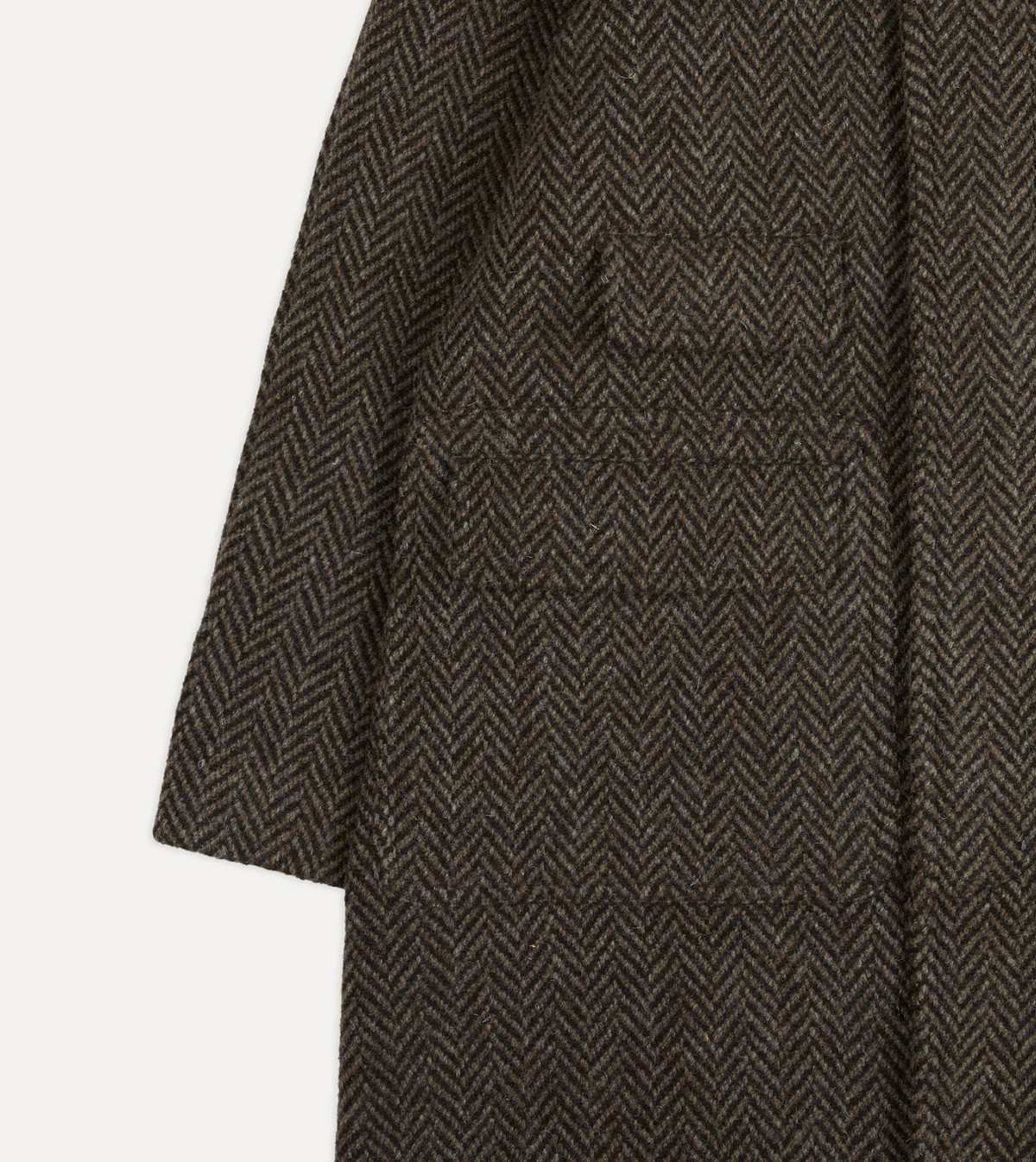 Drake's Raglan Herringbone Overcoat / Dark Brown