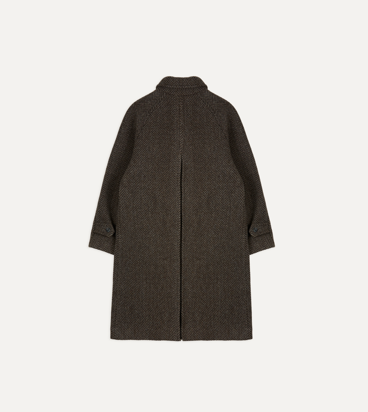 Drake's Raglan Herringbone Overcoat / Dark Brown