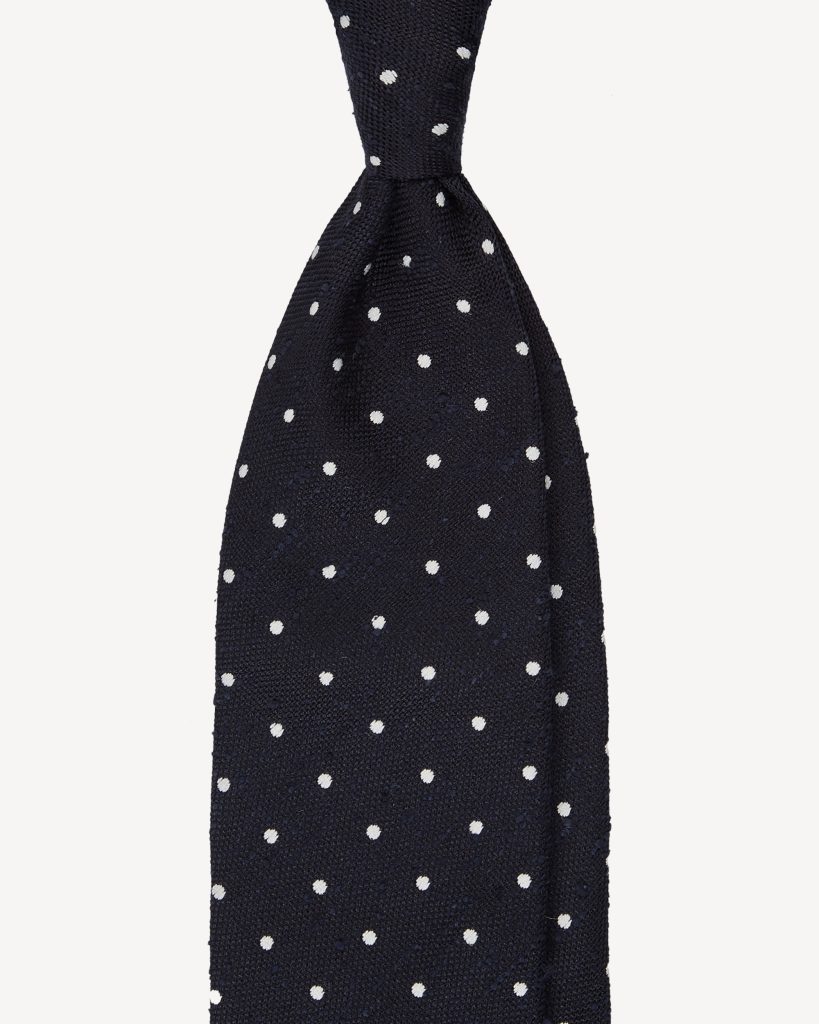 Viola Milano Polka Dot Handrolled Woven Shantung Tie / Navy & White