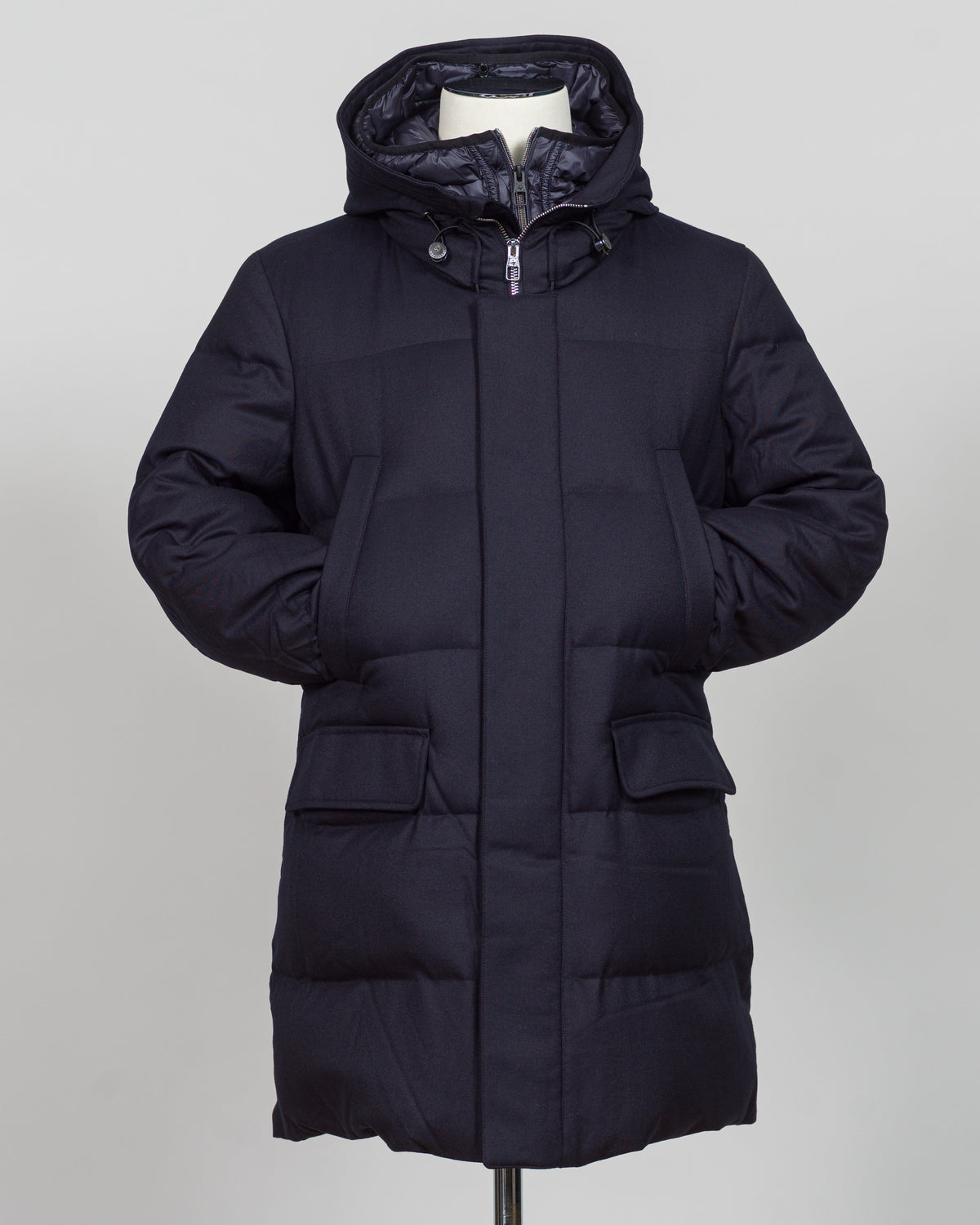 The Montecore VBC Flannel Down Coat delivers refined warmth with understated sophistication. Crafted from premium VBC flannel in navy, this jacket balances structure and comfort for versatile layering across seasons.
Filled with responsibly sourced down insulation, it provides exceptional thermal efficiency without excess bulk. The classic silhouette suits tailored wardrobes—layer it over dress shirts for office wear or pair casually with knitwear for weekend elegance.
VBC's heritage Italian mills ensure