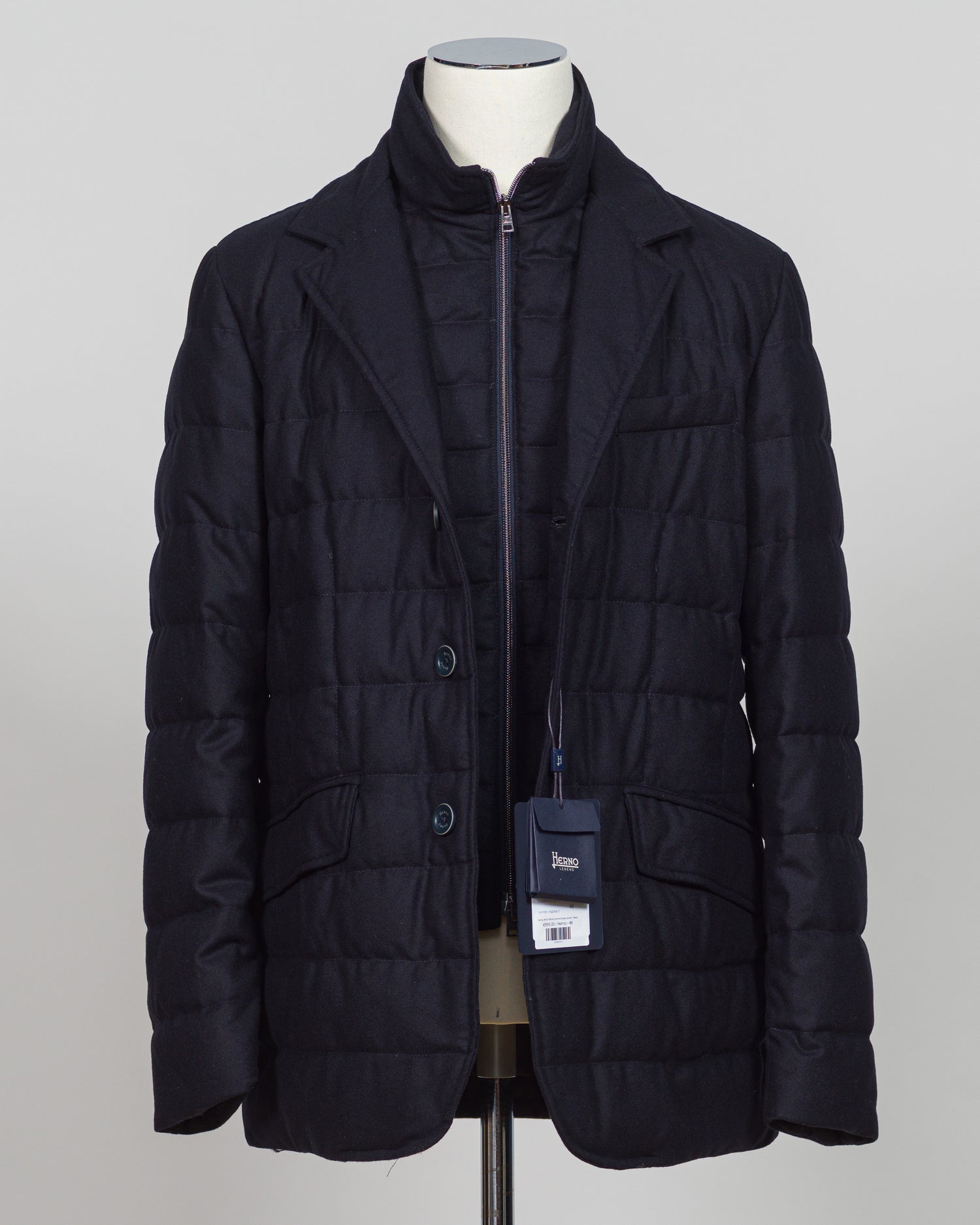 Herno Wool Blend Quilted Down Jacket / Navy