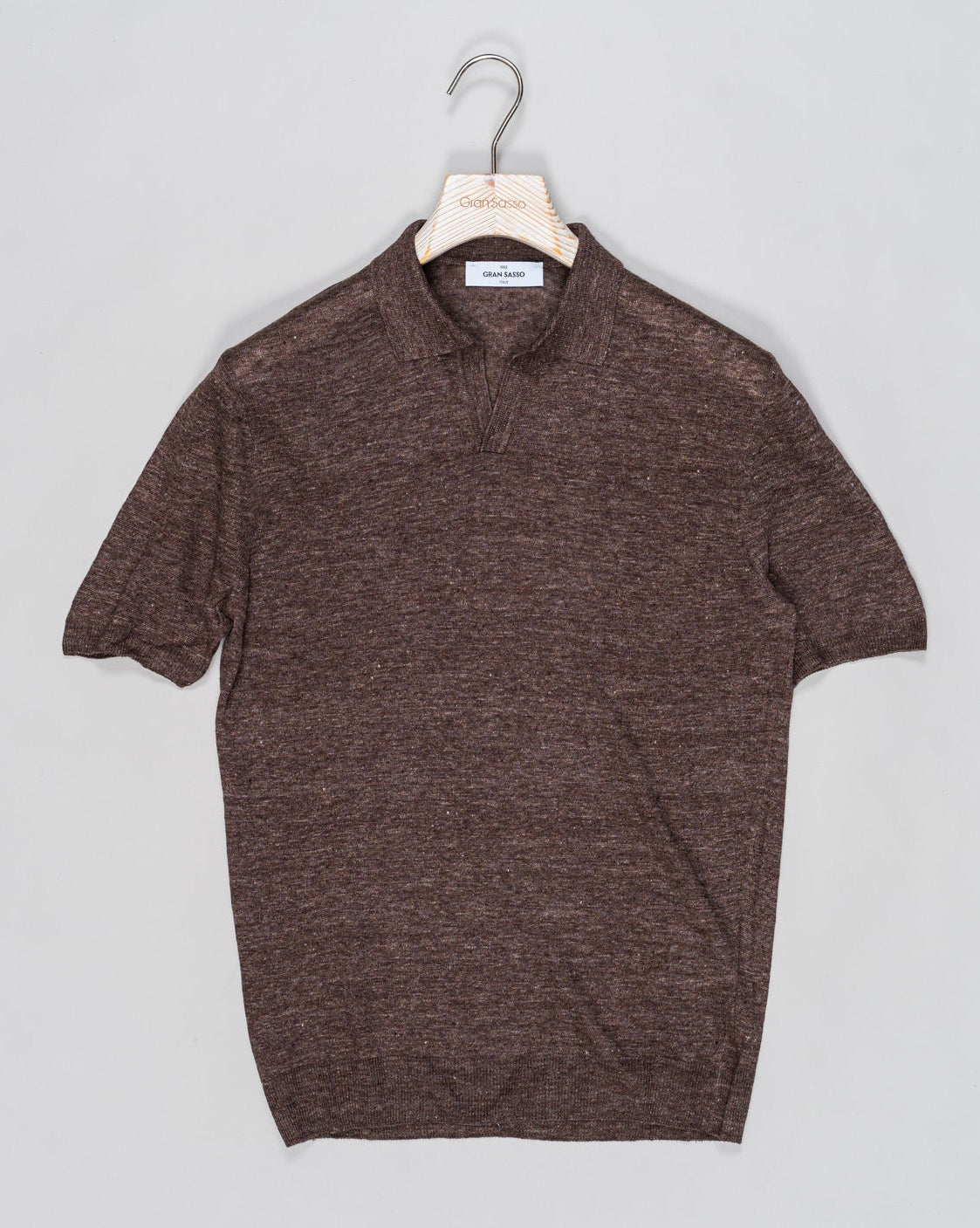 Gran Sasso Linen Capri Collar Shirt / Brown