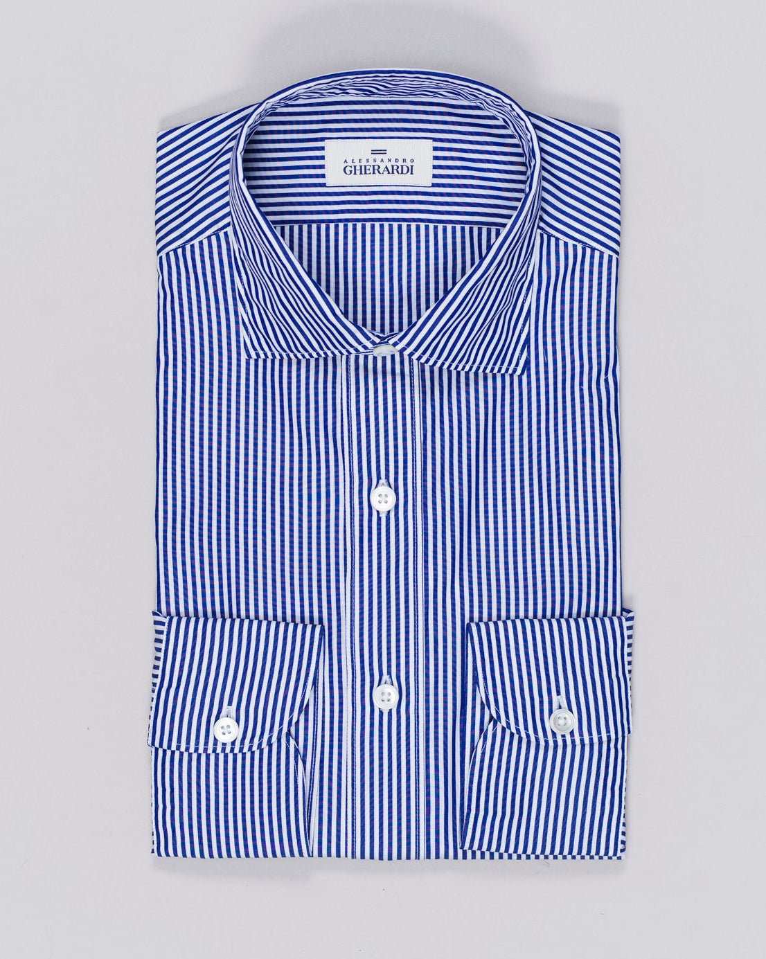 Composition: 100% Cotton
Mother of pearl buttons
Article: W015 608
Model: Regentsoft
Color: Blue & White
Made in Italy Alessandro Gherardi Striped Cotton Shirt / Blue & White