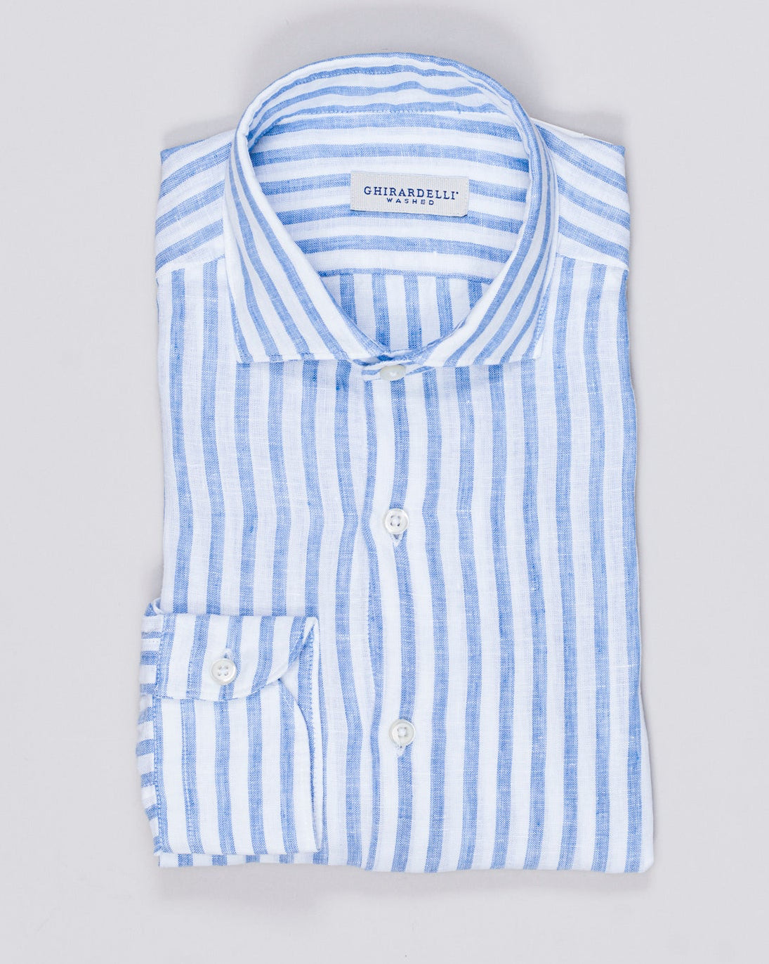 Ghirardelli Bengal Stripe Linen Shirt / Light Blue & White