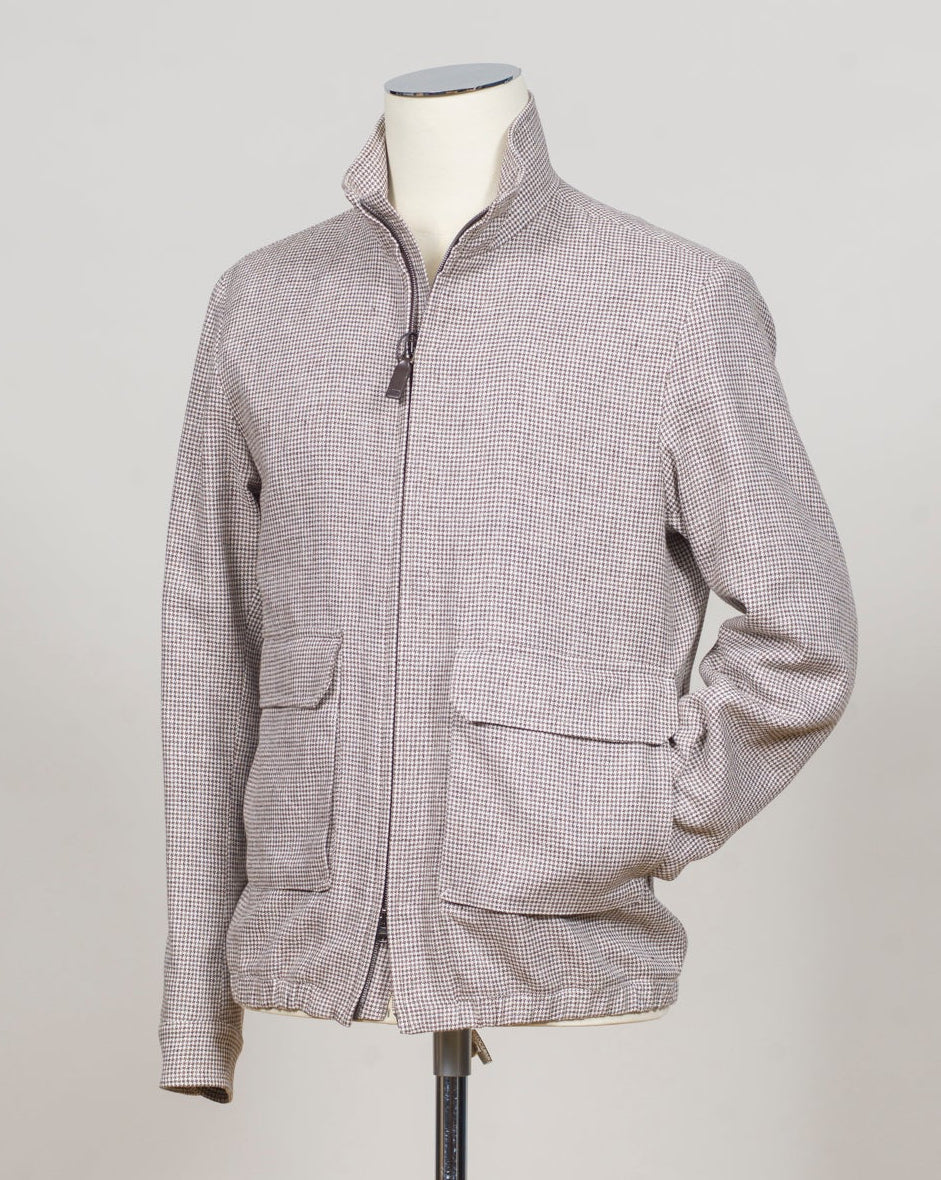 Composition: 57% Linen 27% Polyamide 16% Cotton
Article: GI000633U 17154
Color: 8600 / Light Brown
Made in Italy Herno Puppytooth Bomber Jacket / Light Brown