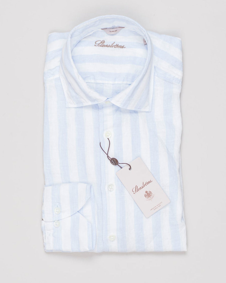 Art. 7747219194
Col. 102 Light Blue
Slimline
100% Linen
Garment washed Stenströms Block Stripe Linen Shirt / Light Blue & White