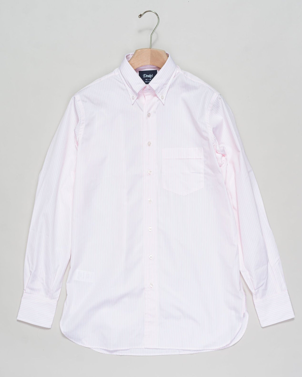 Drake's Narrow Stripe Button-Down Poplin Shirt / Pink