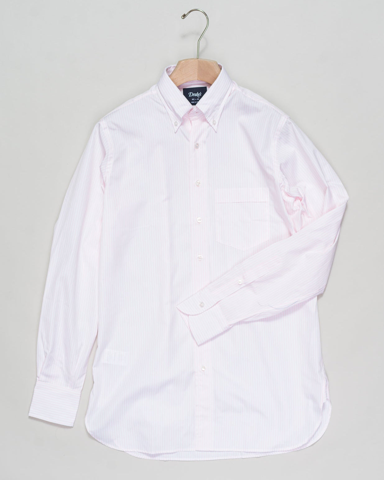 Drake's Narrow Stripe Button-Down Poplin Shirt / Pink