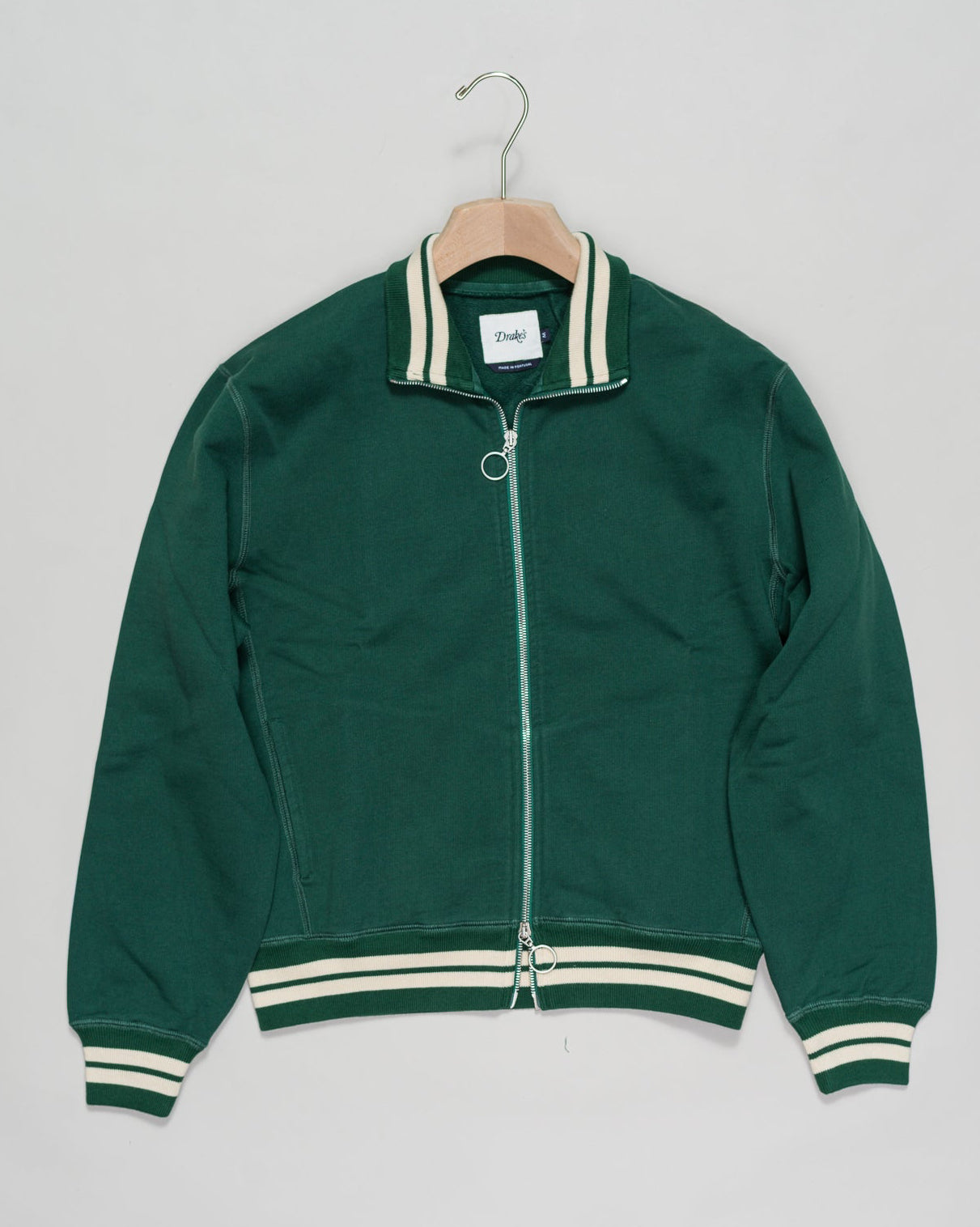 Drake's Stripe Accent Jersey Tracktop / Green & Ecru