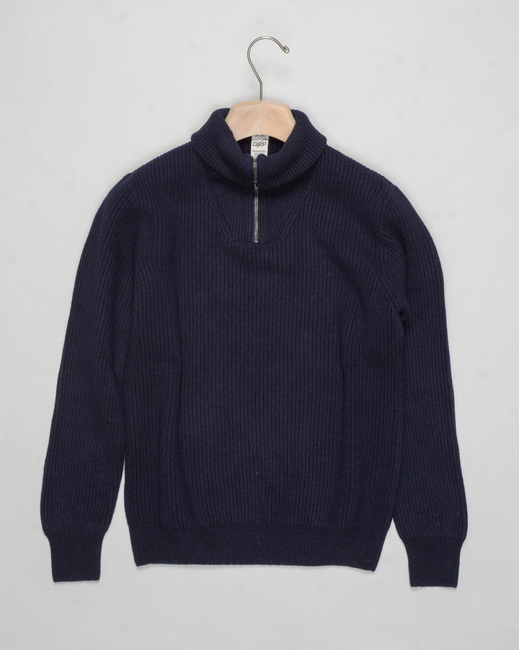 G.R.P. Firenze Ribbed Crewneck Knit
Col. Navy
Composition 90% wool 10% cashmere
Made in Italy G.R.P. Firenze Ribbed Half-Zip Knit / Navy