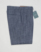 Model: Chiaia long
Single pleat
Front pockets: seam
Back pockets: welted
Hemming: 5cm turn ups
Article: UBULL01
Color: Navy / Denim look
Composition: 70% Cotton 27% Polyester 3% Elastan
Made in Martina Franca, Italy Berwich Bull Cotton Trousers / Navy