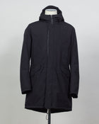 Article: PI001245U 12840
Color: Black / 9300
Main fabric: External layer: 100% polyester, Membrane: polyurethane
Lining: 78% nylon, 22% elastane
Padding: 80% down, 20% waterfowl feathers
Hood
Very breathable
Durably Waterproof
Totally Windproof Herno Fishtail Down Parka / Black