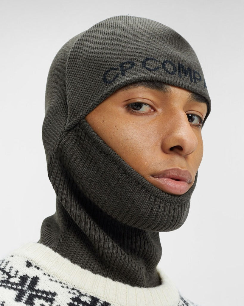 Breathable Lightweight 55% virgin wool & 45% polyester Art. 15CMAC285A 006595A Color: 670 / Olive Night One Size C.P. Company Re-Wool Balaclava / Olive Night