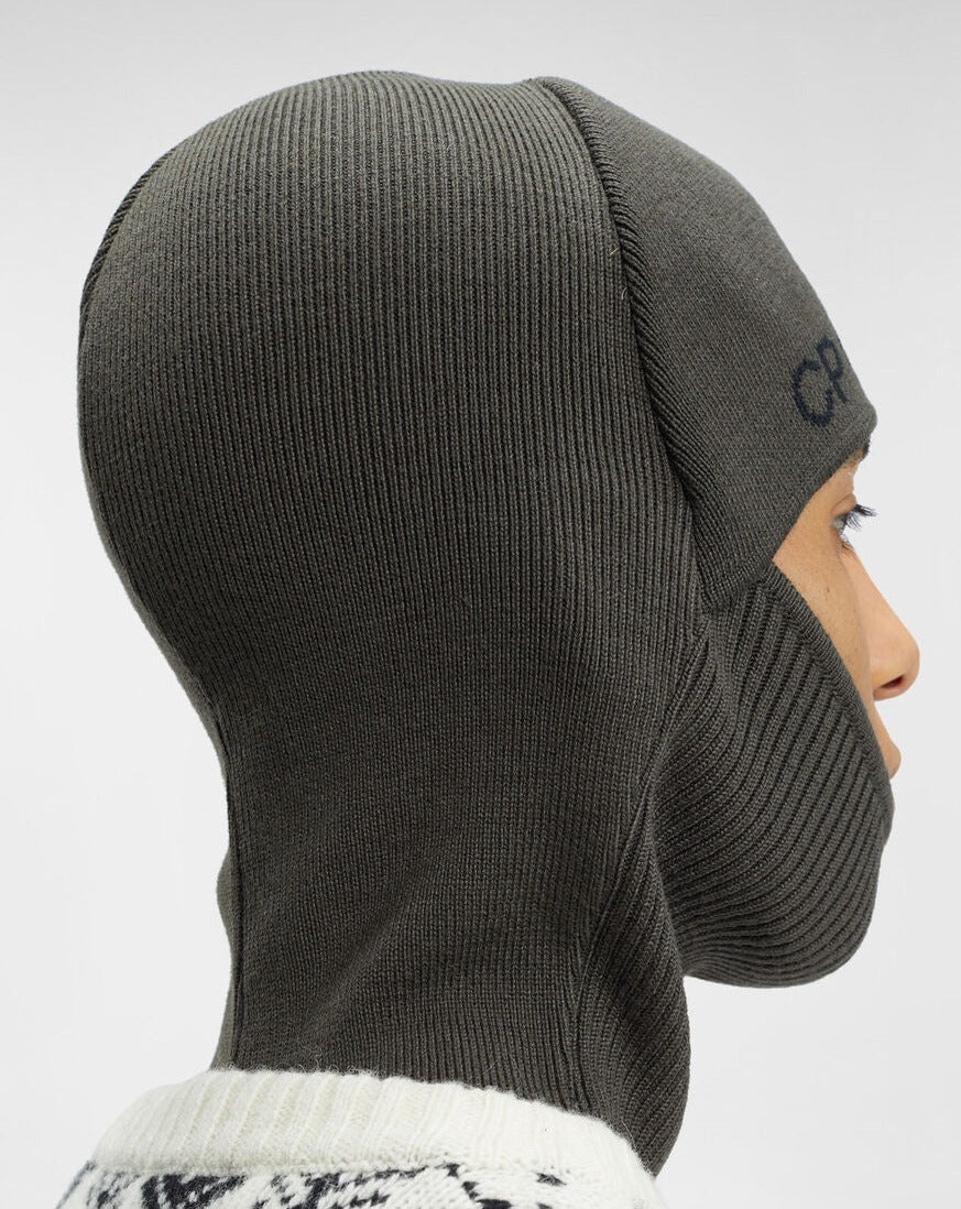 Breathable Lightweight 55% virgin wool & 45% polyester Art. 15CMAC285A 006595A Color: 670 / Olive Night One Size C.P. Company Re-Wool Balaclava / Olive Night