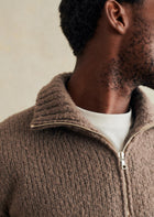 De Bonne Facture Bouclé Wool Zipped Sweater / Taupe
