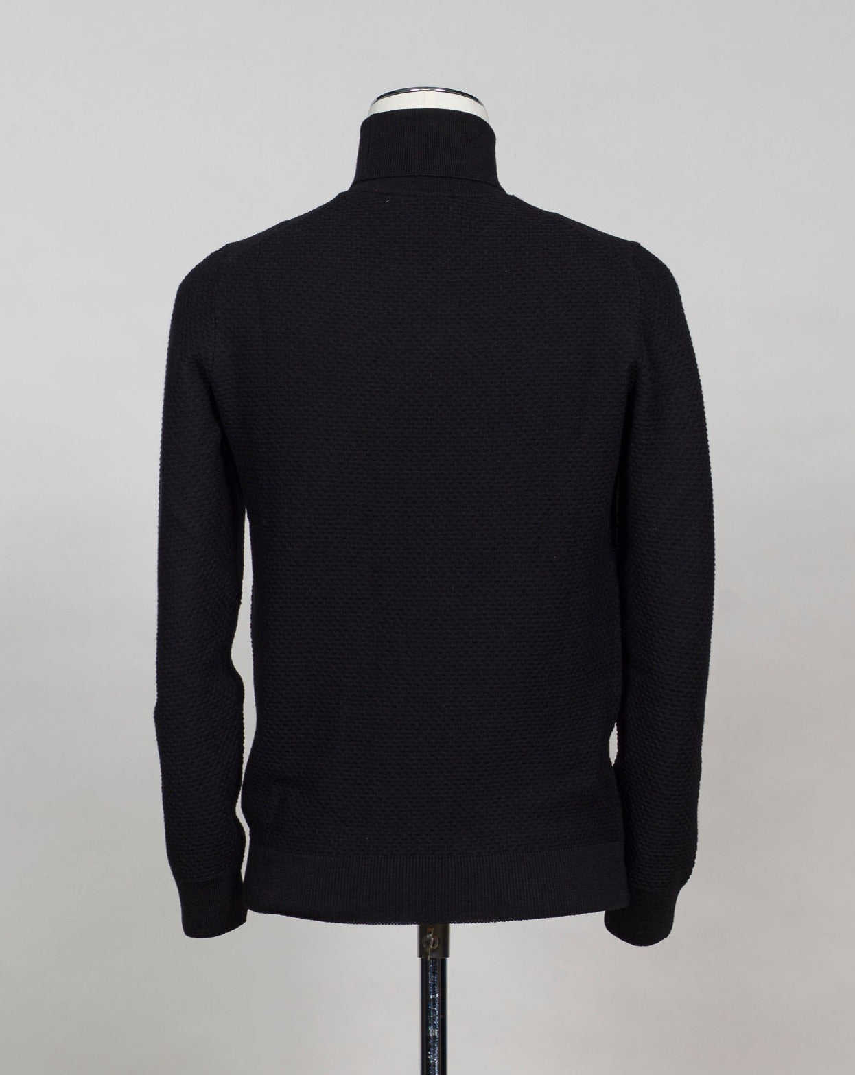 Art. 57157-14221 Col. 099 Black 100% Wool Made in Italy Gran Sasso Merino Honey Comb Roll Neck / Black