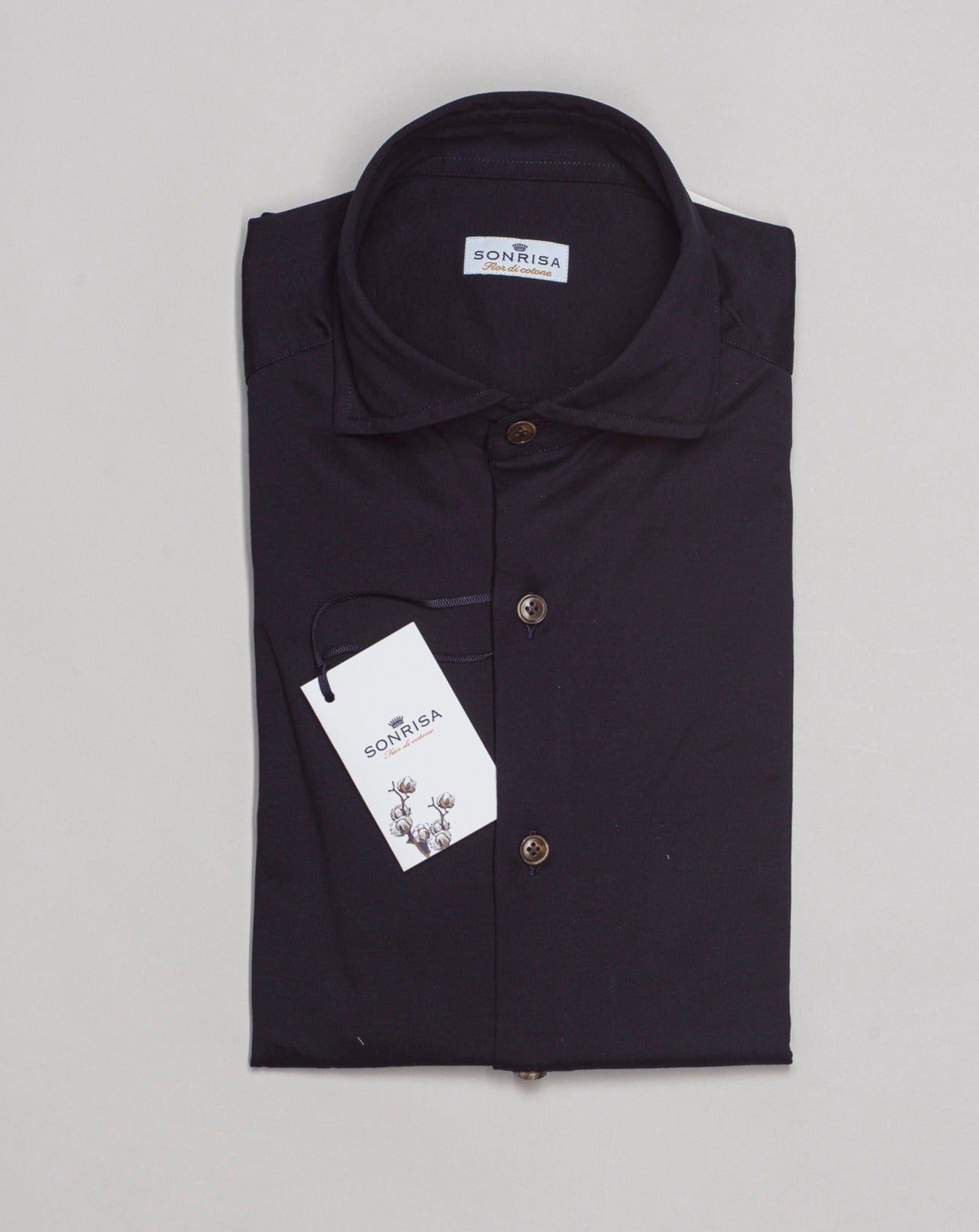 Sonrisa Fior di Cotone Jersey shirt Soft collar with removable collar bones Long sleeves 100% cotton jersey FJ15/BC J133 02 B438 Made in Italy