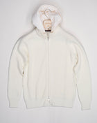 Gran Sasso Rain Wool zippered hoodie. Rain wool water-repellent treatment makes this garments water resistant.   100% wool Garment has been treated with TEFLON™ fabric protector applied by Zegna Baruffa Lane Borgosesia Full Zip closure Removable hood Ribbed hem and cuffs Article: 23125/19621 Colore: 005 / Off white Made in Italy