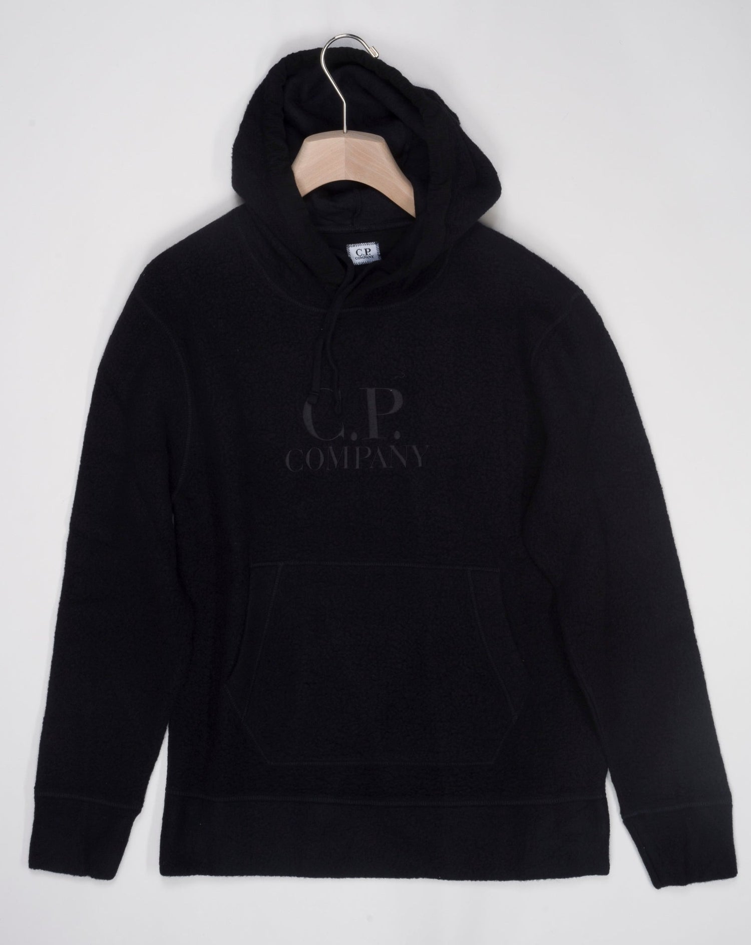 Adjustable hood Kangaroo pocket Garment dyed Art. 15CMSS321A 006619W Col. 999 Black 80% wool 20%polyamide C.P. Company Wool Polar Fleece Logo Hoodie / Black