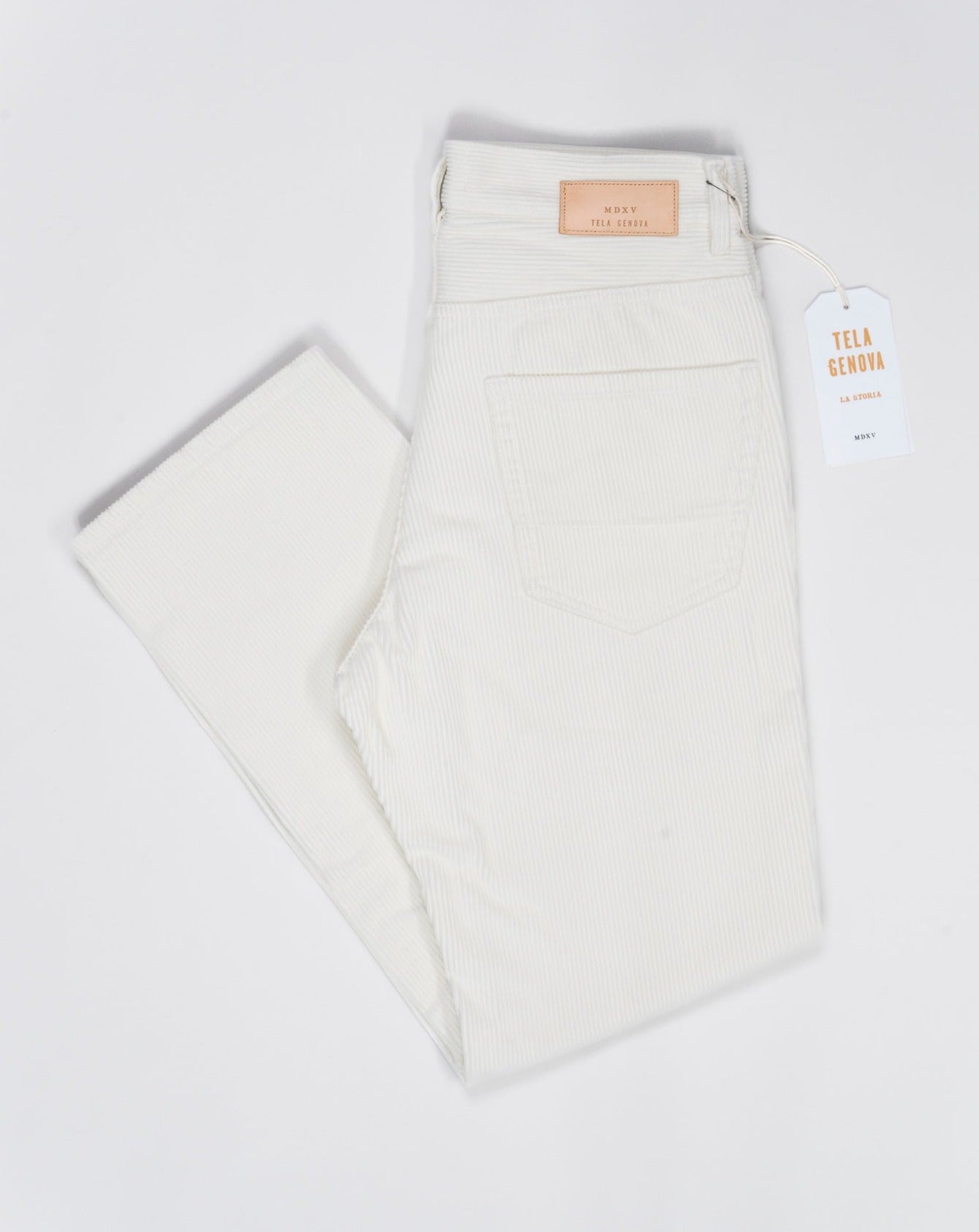 Composition: 100% Cotton Corduroy 5-Pocket Color: BLUE Model: RODOLFO Article: ROD09 4100 Made in Italy Tela Genova 5-Pocket Corduroy Pants / Ecru