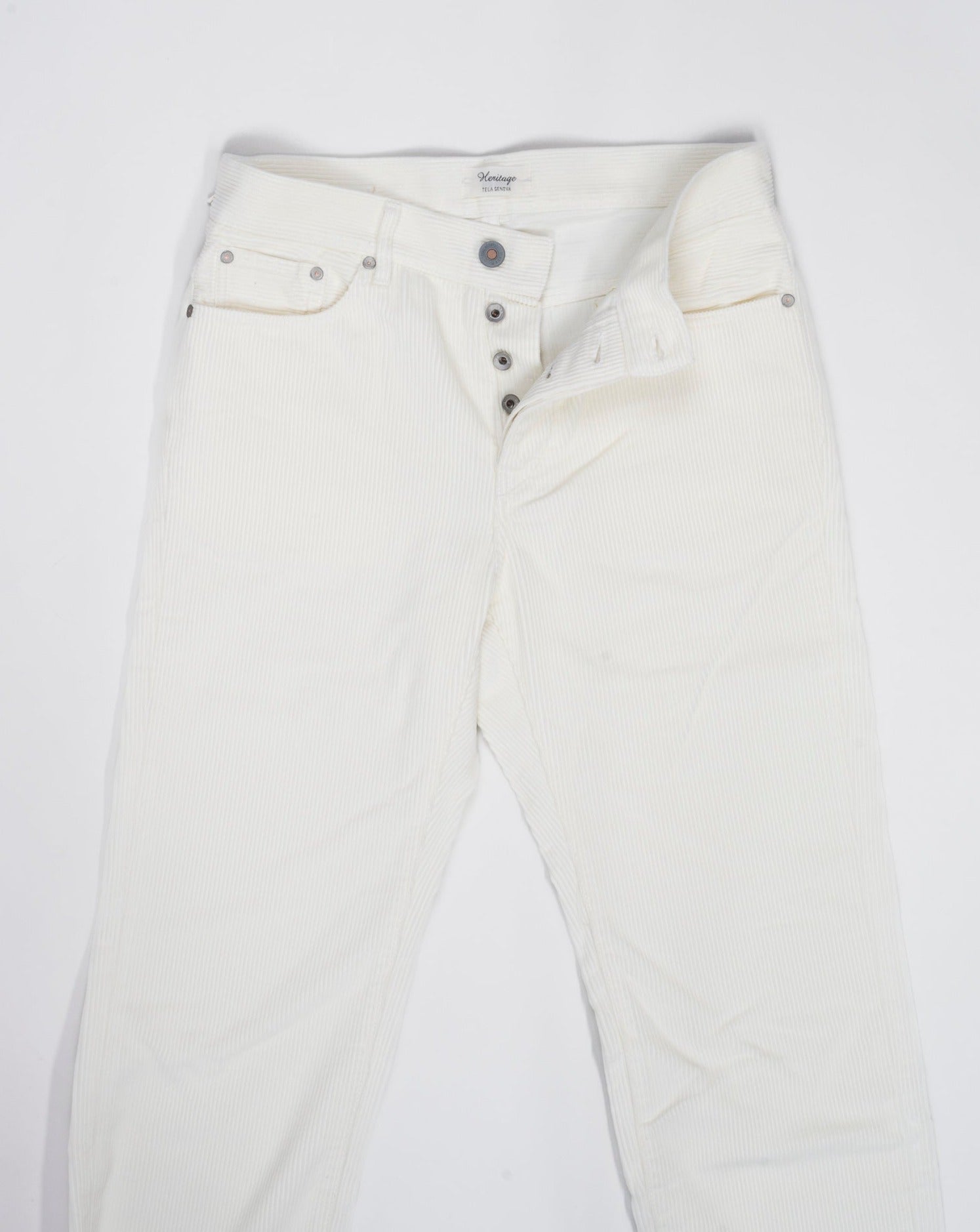 Composition: 100% Cotton Corduroy 5-Pocket Color: BLUE Model: RODOLFO Article: ROD09 4100 Made in Italy Tela Genova 5-Pocket Corduroy Pants / Ecru