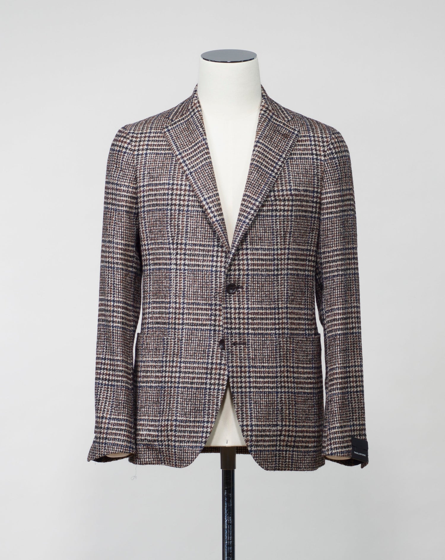 Model: 1SMC22K Composition: 68% Wool 25% Alpaca 6% Polyamide 1% Elastan Made in Martina Franca, Italy Tagliatore Wool & Alpaca Glencheck Jacket / Blue & Brown